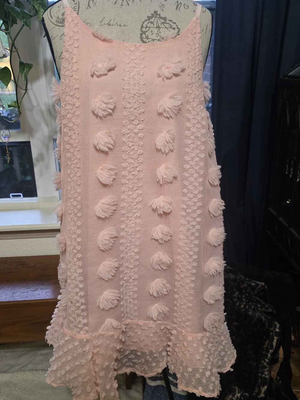 Pink Pom-Pom Tiered Strappy Mini Dress